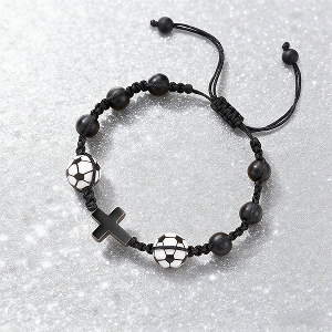 Soccer Braided Cross Bead Bracelet